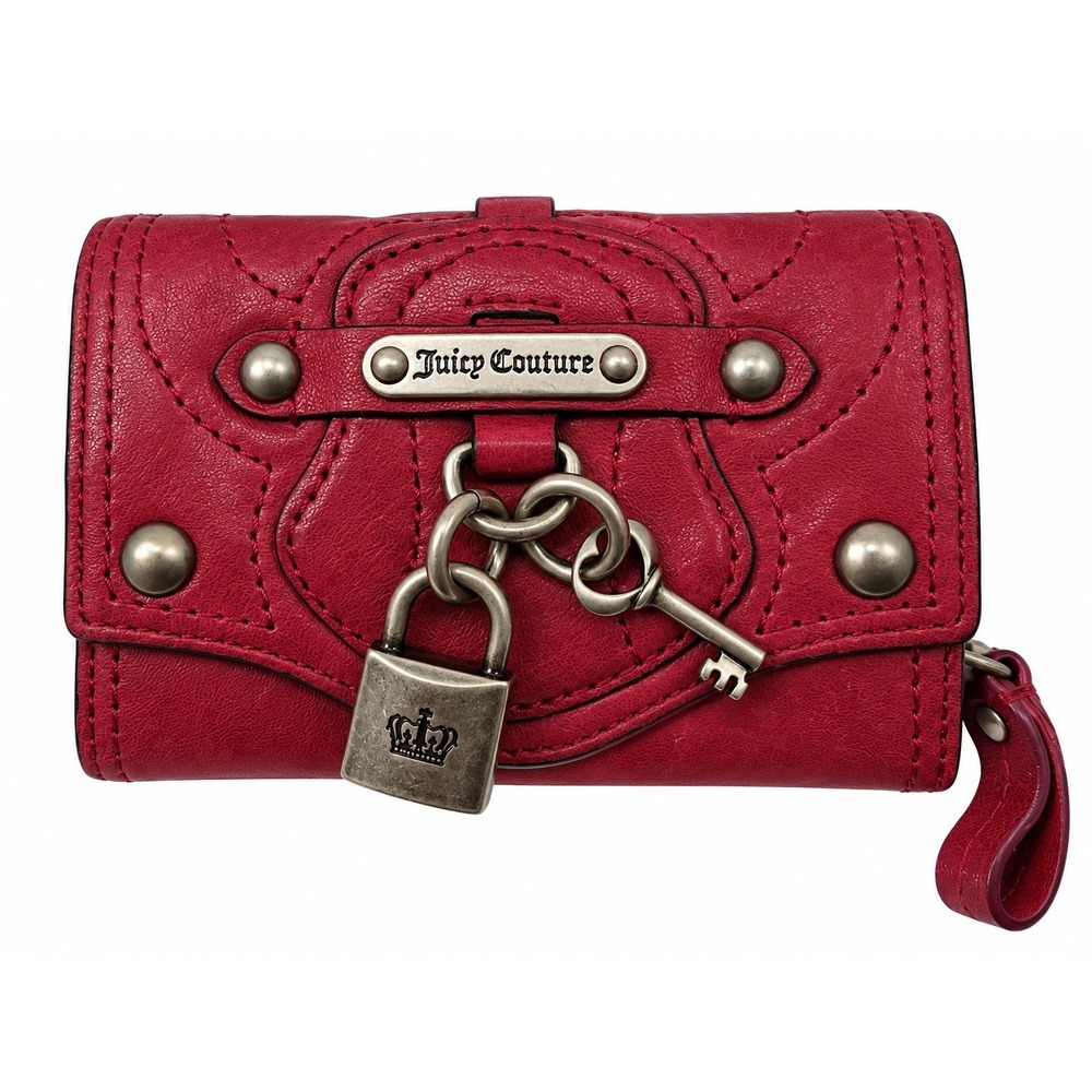 Juicy Couture Pink Leather Padlock Key Charm Small Wallet Y2K Studded Pocketbook